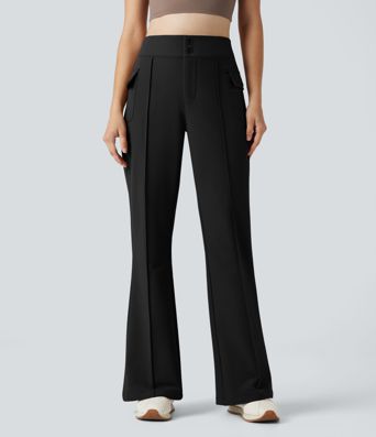 Durable Water Repellent Thermal High Waisted Hiking Flare Pants with Pockets