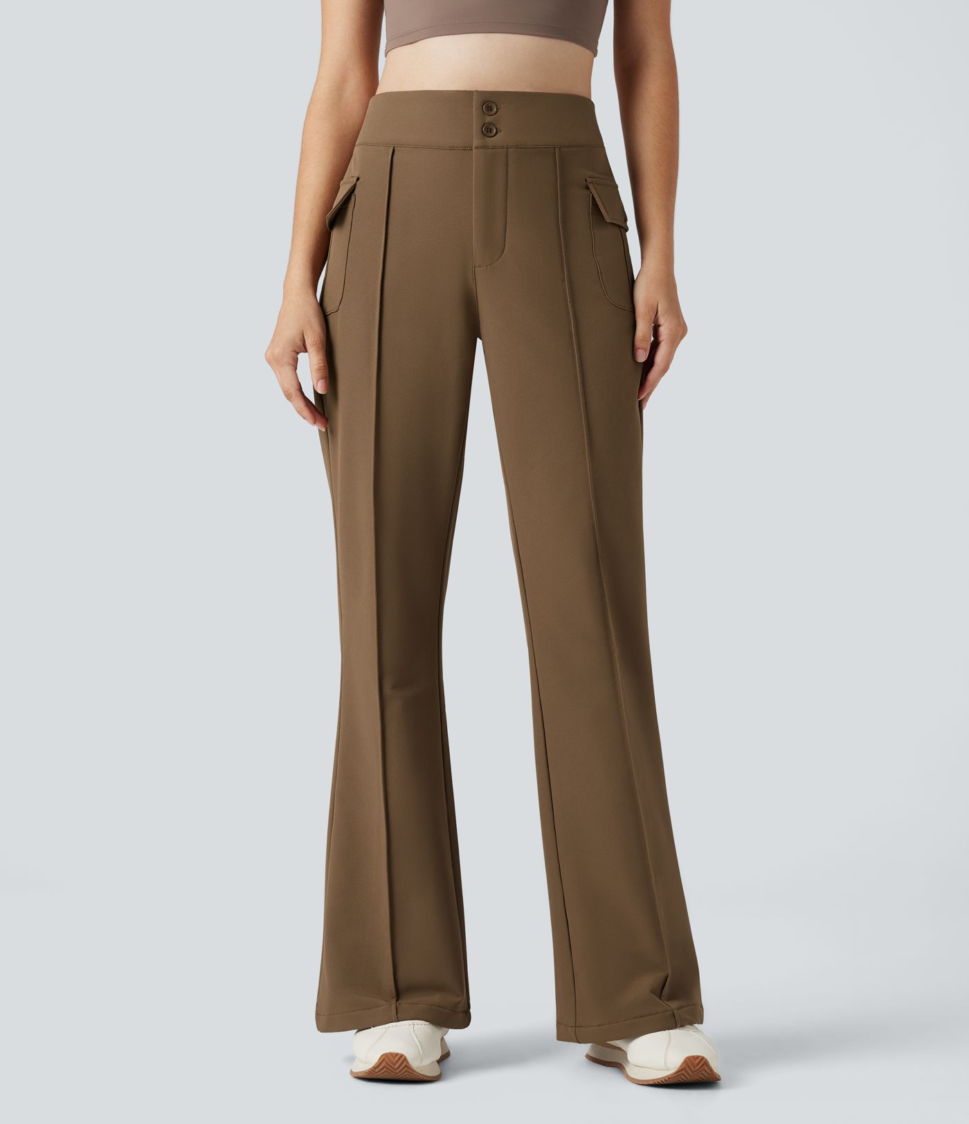 Durable Water Repellent Thermal High Waisted Hiking Flare Pants with Pockets