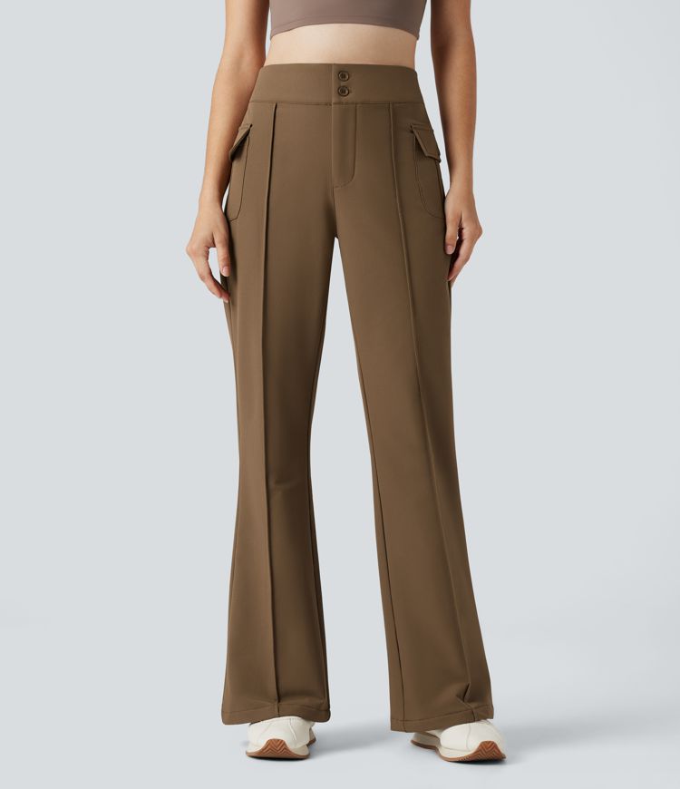 Durable Water Repellent Thermal High Waisted Hiking Flare Pants with Pockets