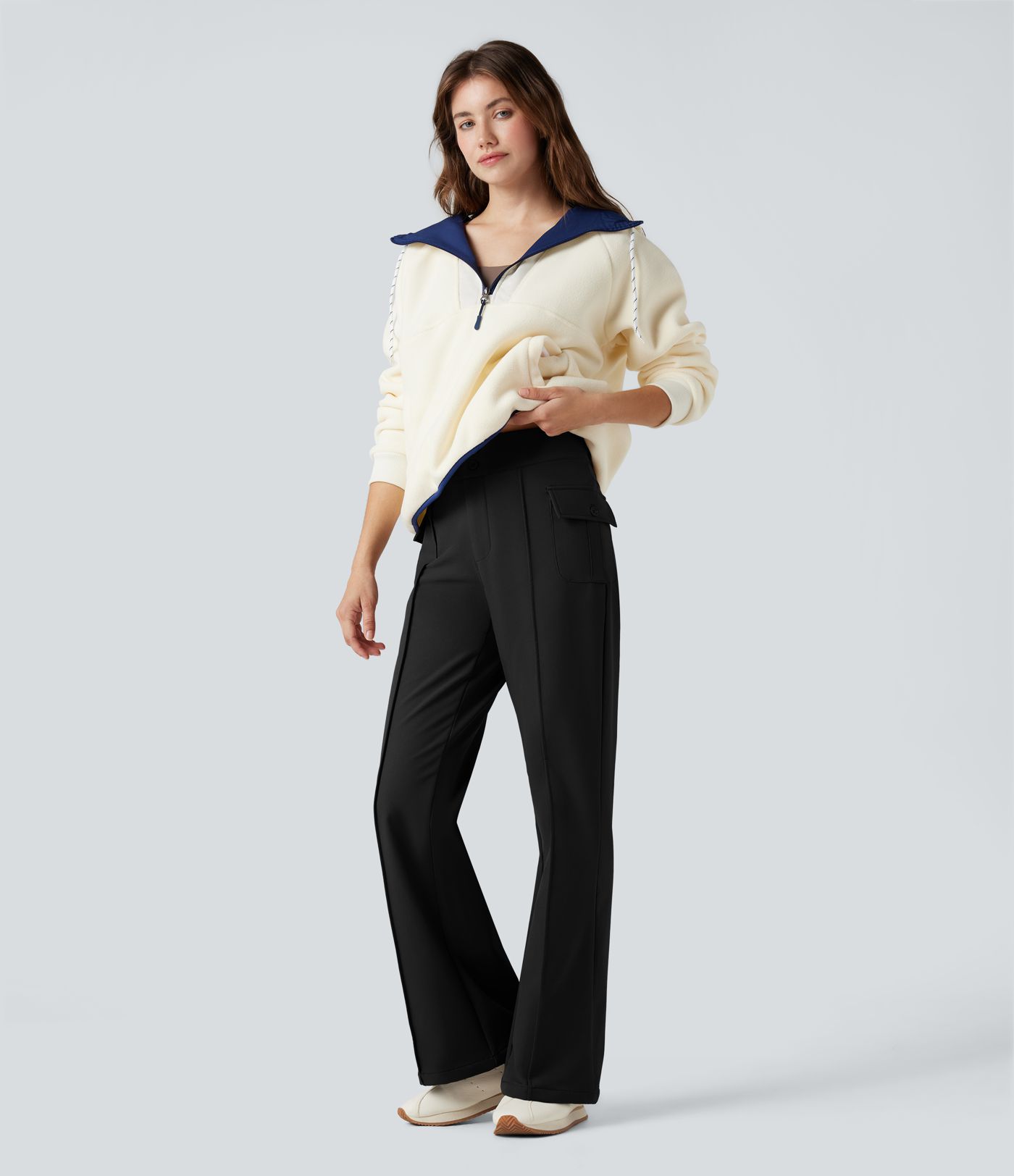 Durable Water Repellent Thermal High Waisted Hiking Flare Pants with Pockets