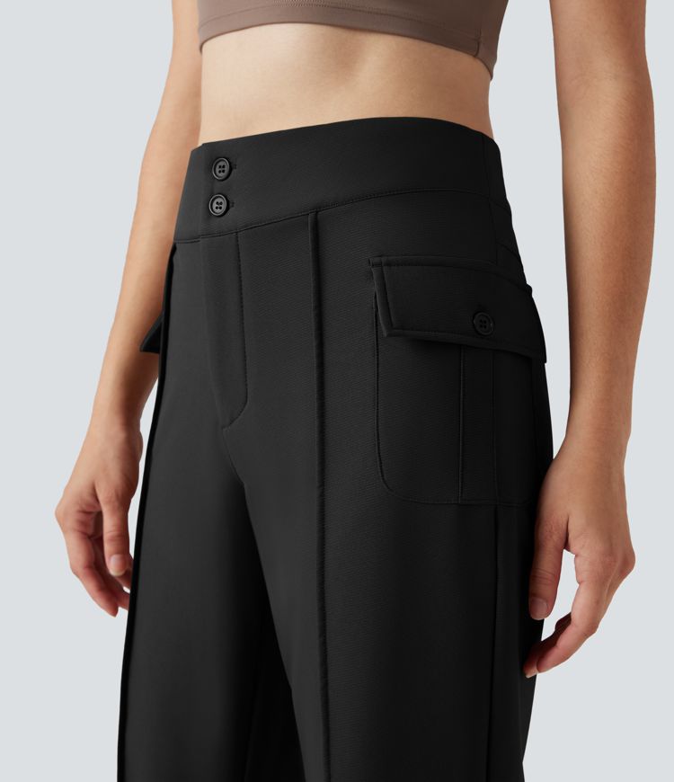 Durable Water Repellent Thermal High Waisted Hiking Flare Pants with Pockets