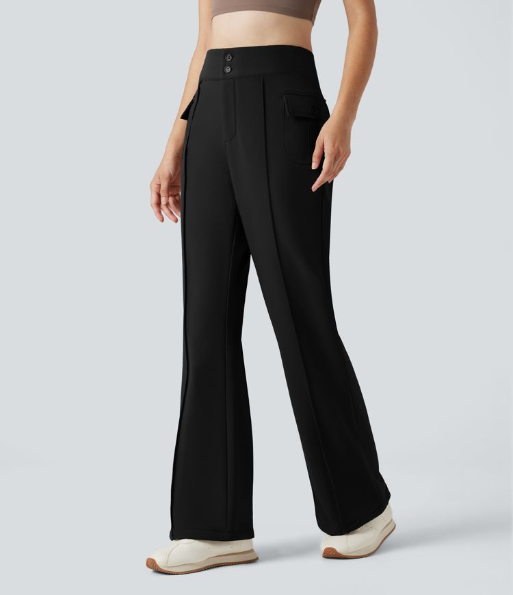 Durable Water Repellent Thermal High Waisted Hiking Flare Pants with Pockets