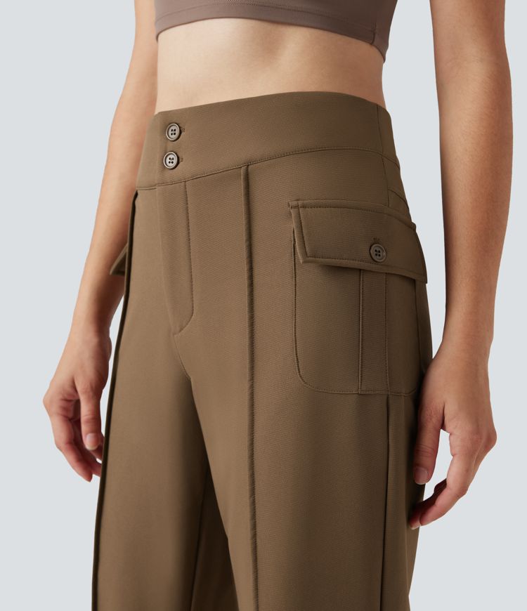 Durable Water Repellent Thermal High Waisted Hiking Flare Pants with Pockets