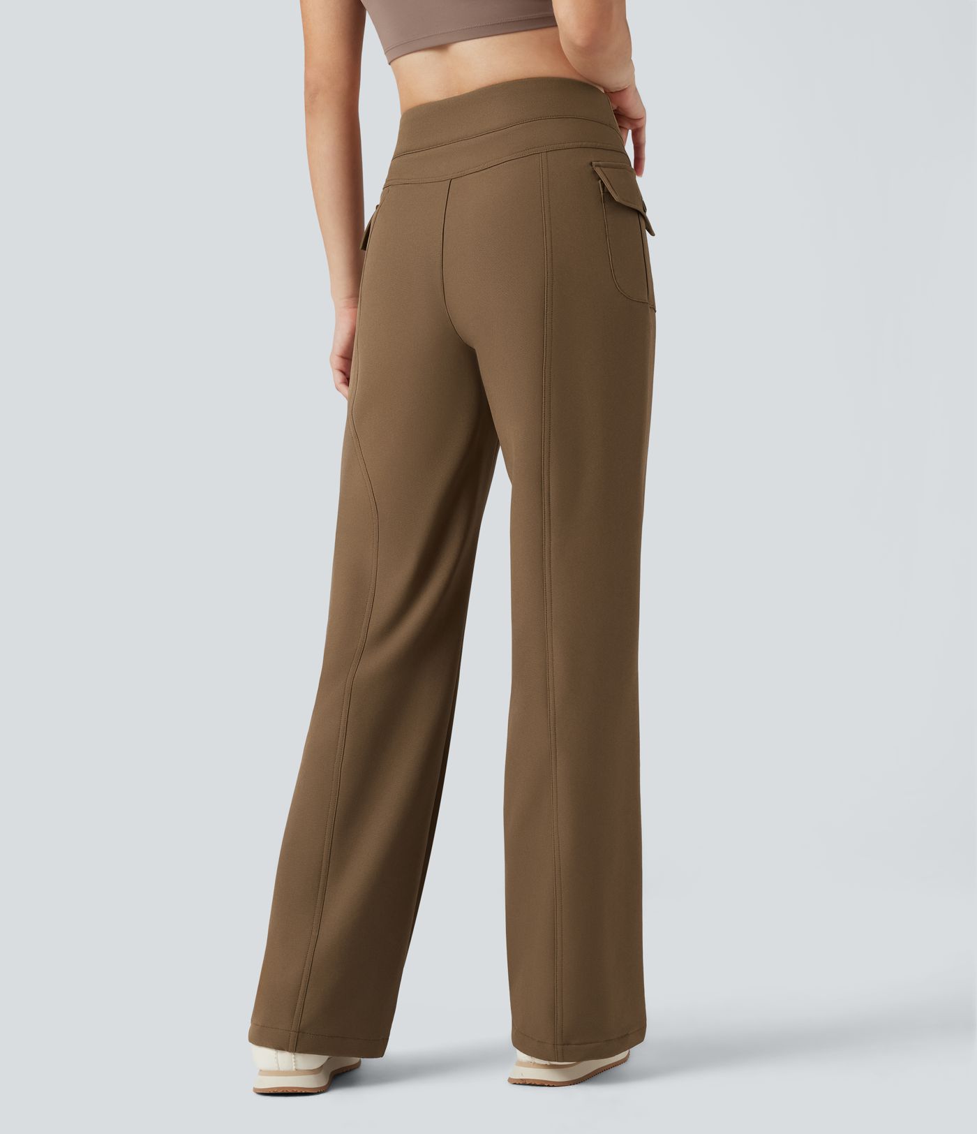 Durable Water Repellent Thermal High Waisted Hiking Flare Pants with Pockets