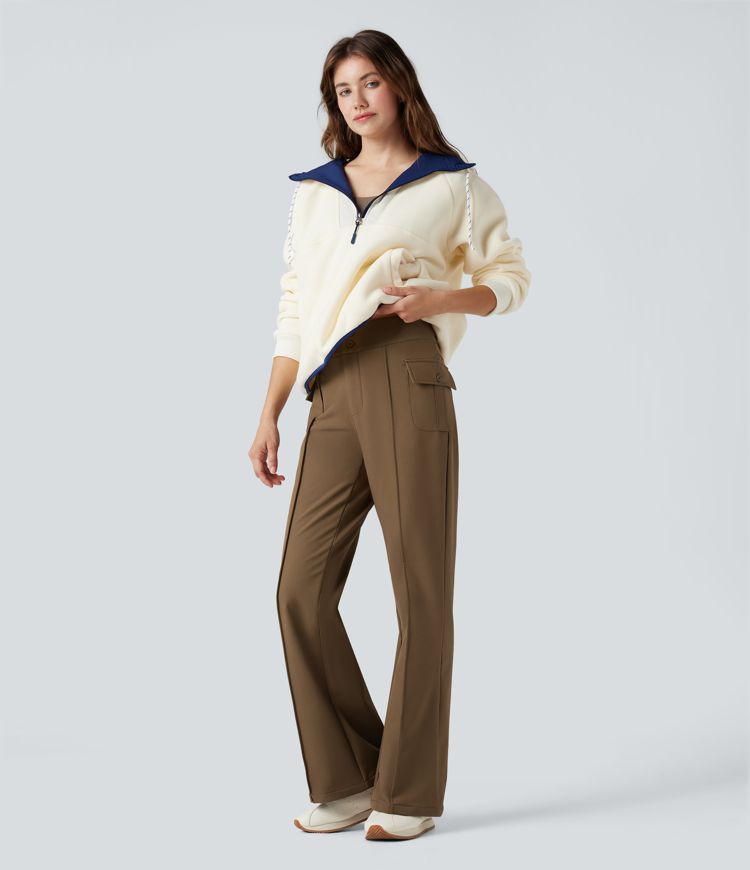 Durable Water Repellent Thermal High Waisted Hiking Flare Pants with Pockets