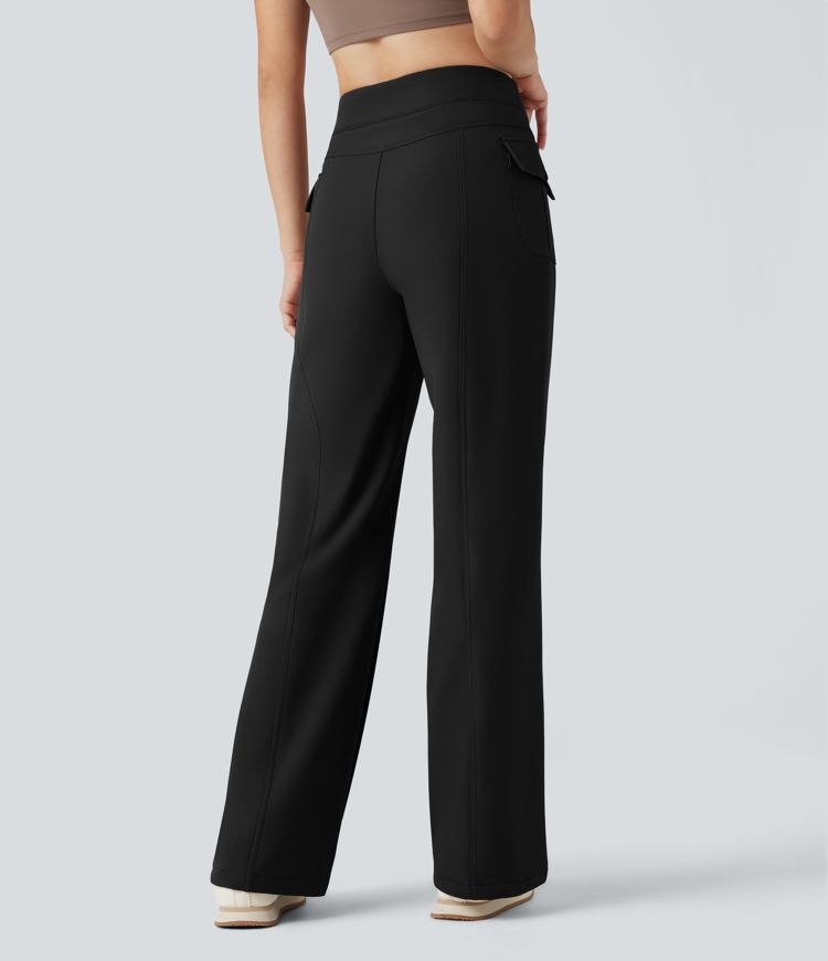 Durable Water Repellent Thermal High Waisted Hiking Flare Pants with Pockets