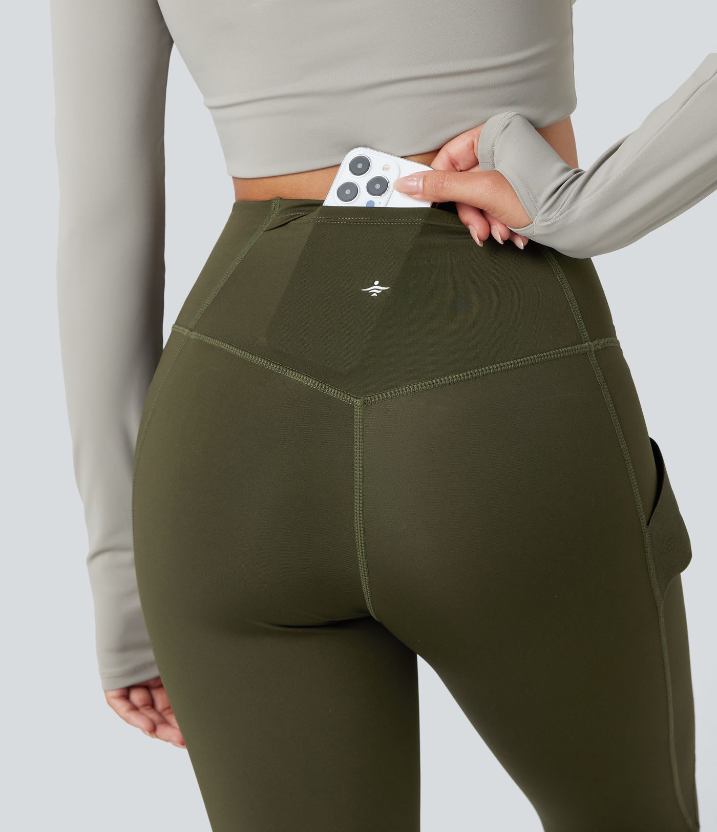 Legging de randonnée 7/8 résistant à l'usure taille haute croisée réfléchissant avec poche