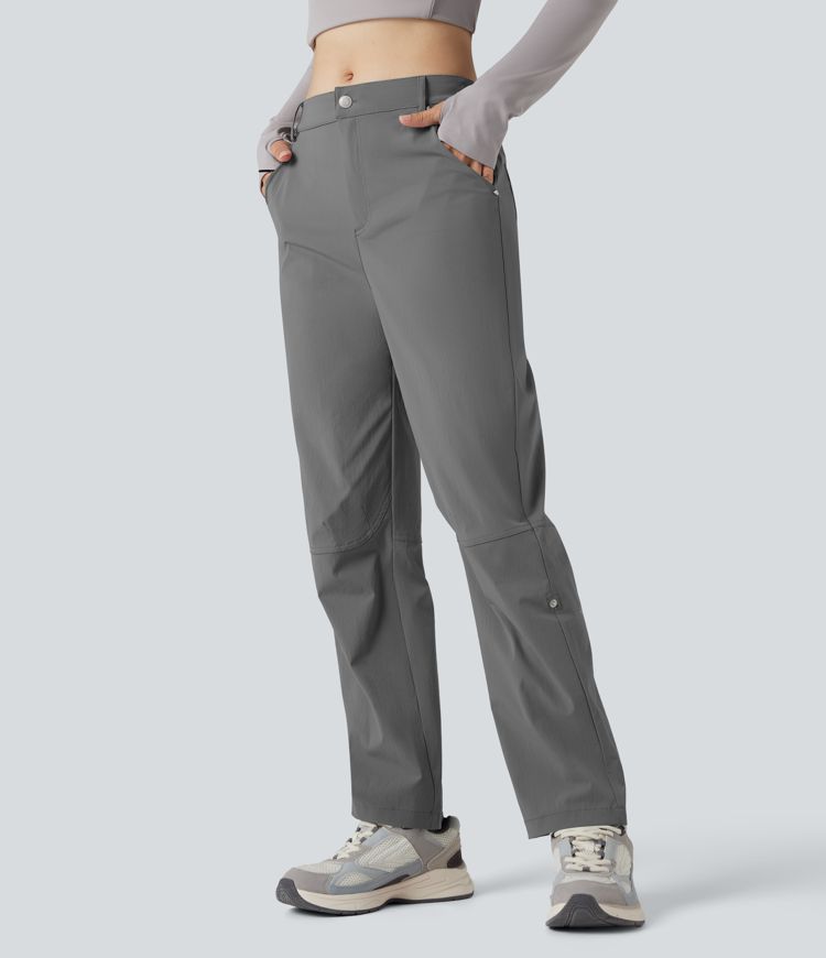 Durable Water Repellent Mid Rise Straight Leg Hiking Pants with Pockets-Adjustable Pant Length