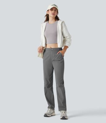Durable Water Repellent Mid Rise Straight Leg Hiking Pants with Pockets-Adjustable Pant Length