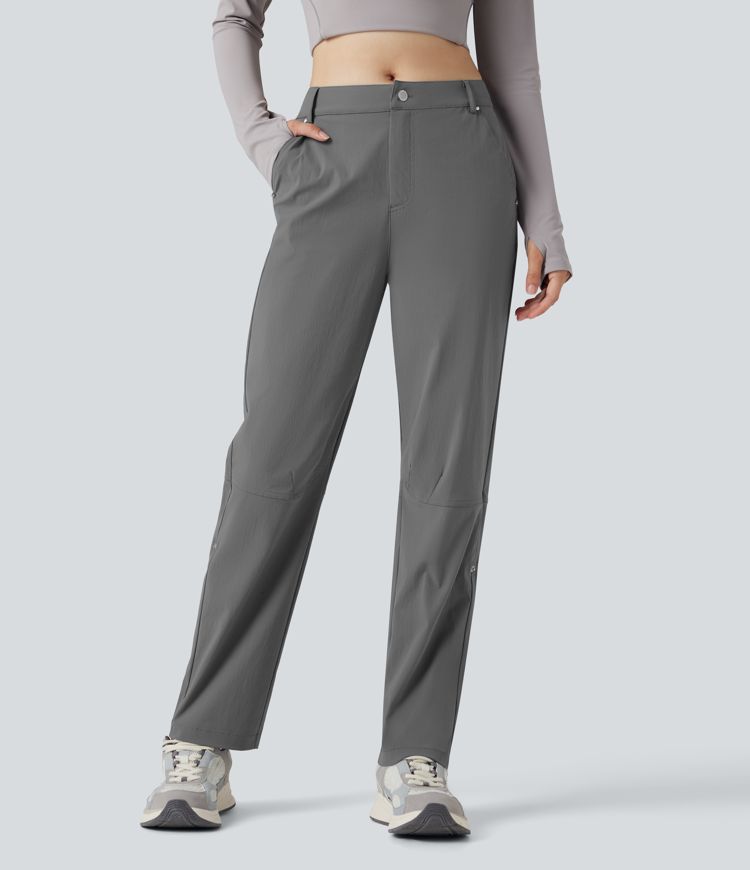 Durable Water Repellent Mid Rise Straight Leg Hiking Pants with Pockets-Adjustable Pant Length