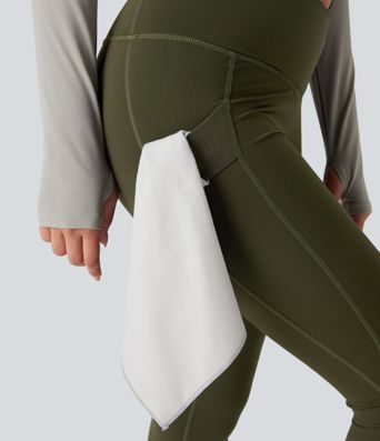 Legging de randonnée 7/8 résistant à l'usure taille haute croisée réfléchissant avec poche