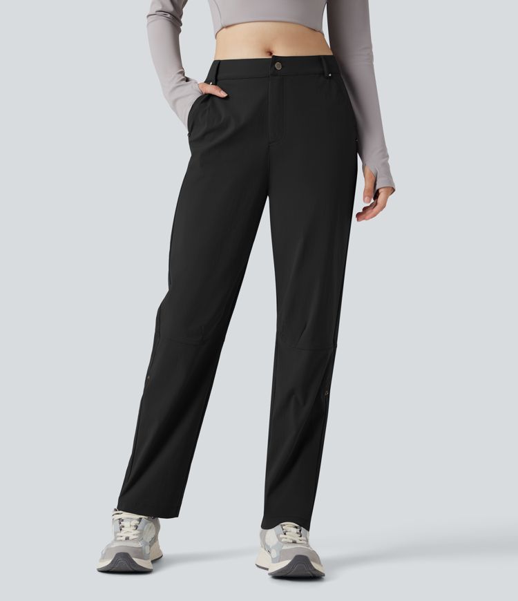Durable Water Repellent Mid Rise Straight Leg Hiking Pants with Pockets-Adjustable Pant Length
