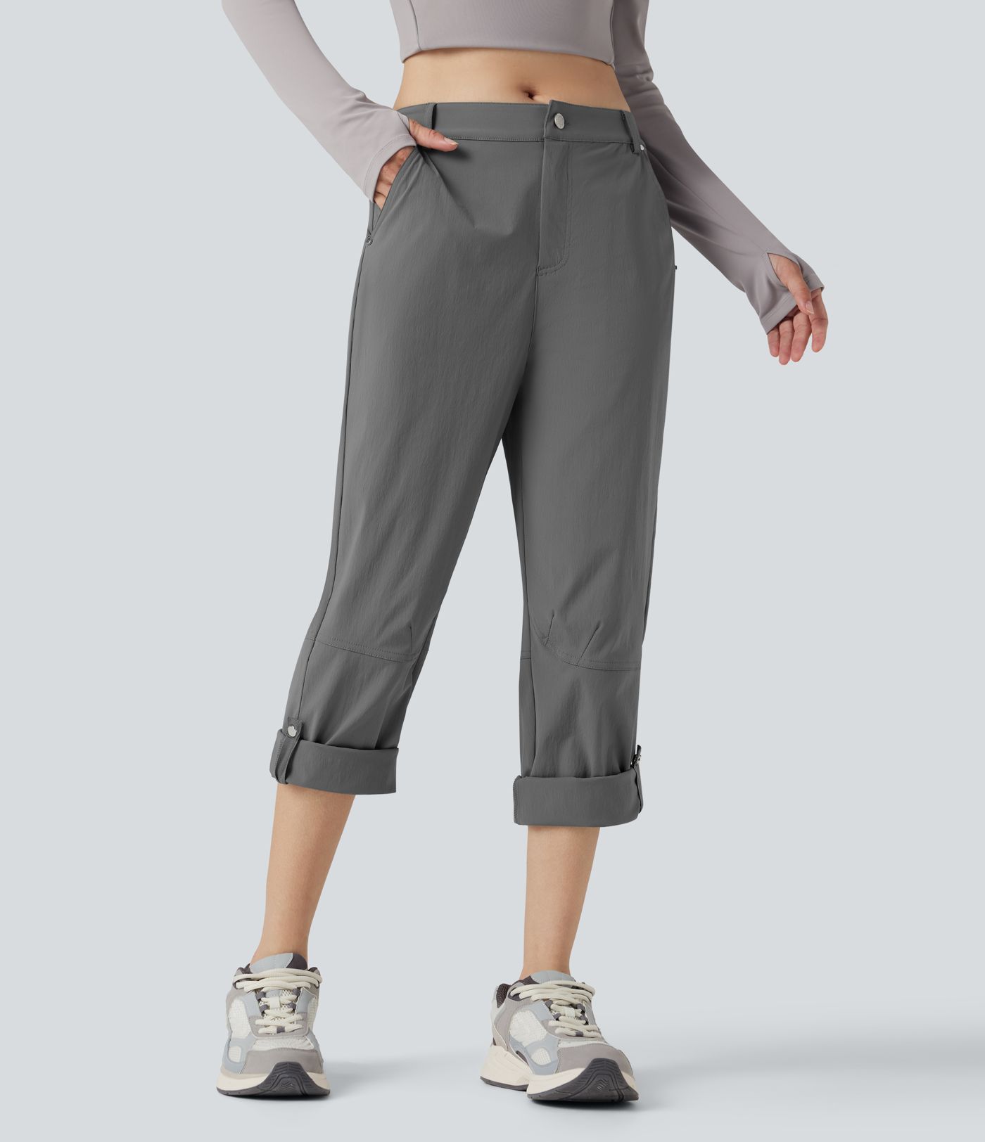 Durable Water Repellent Mid Rise Straight Leg Hiking Pants with Pockets-Adjustable Pant Length