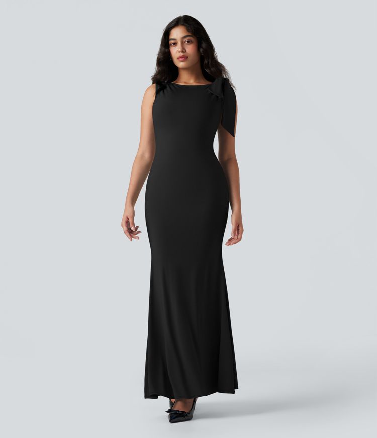 Ärmelloses Maxikleid mit U-Boot-Ausschnitt und Meerjungfrauen-Saum