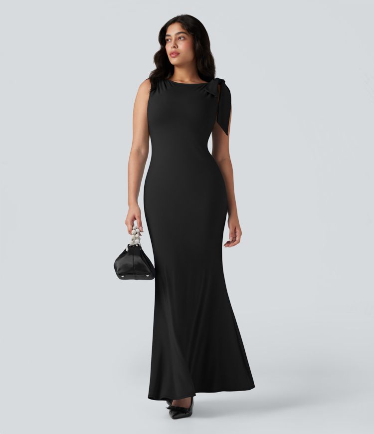 Ärmelloses Maxikleid mit U-Boot-Ausschnitt und Meerjungfrauen-Saum