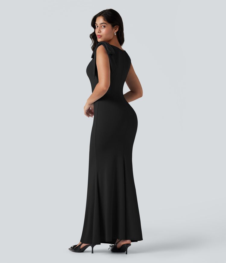 Ärmelloses Maxikleid mit U-Boot-Ausschnitt und Meerjungfrauen-Saum