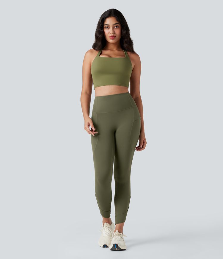 SoftlyZero™ High Waisted Cut-out Yoga 7/8 Leggings with Pockets-UPF50+