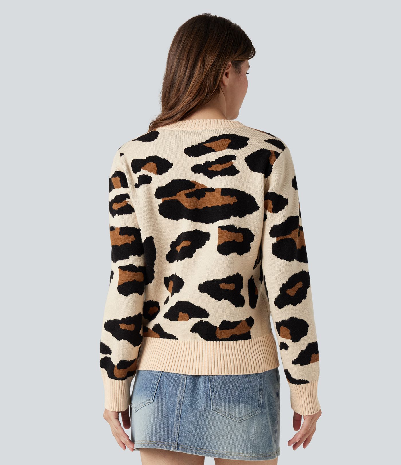 Pull décontracté imprimé léopard à col rond et manches longues