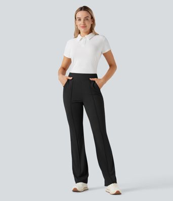 High Waisted Pockets Quick Dry Golf Flare Pants-Golf Tee Pocket-UPF40+