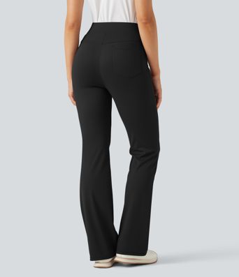 High Waisted Pockets Quick Dry Golf Flare Pants-Golf Tee Pocket-UPF40+