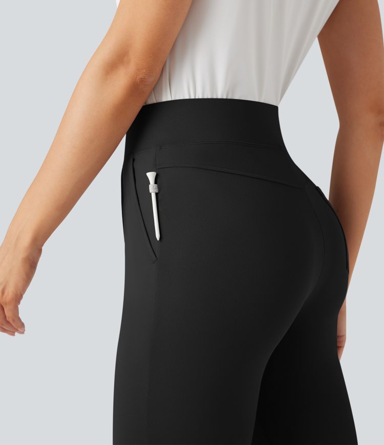 High Waisted Pockets Quick Dry Golf Flare Pants-Golf Tee Pocket-UPF40+