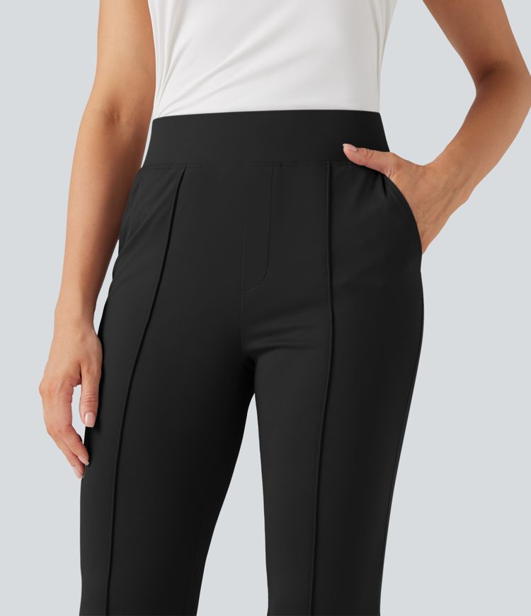 High Waisted Pockets Quick Dry Golf Flare Pants-Golf Tee Pocket-UPF40+