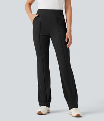 High Waisted Pockets Quick Dry Golf Flare Pants-Golf Tee Pocket-UPF40+
