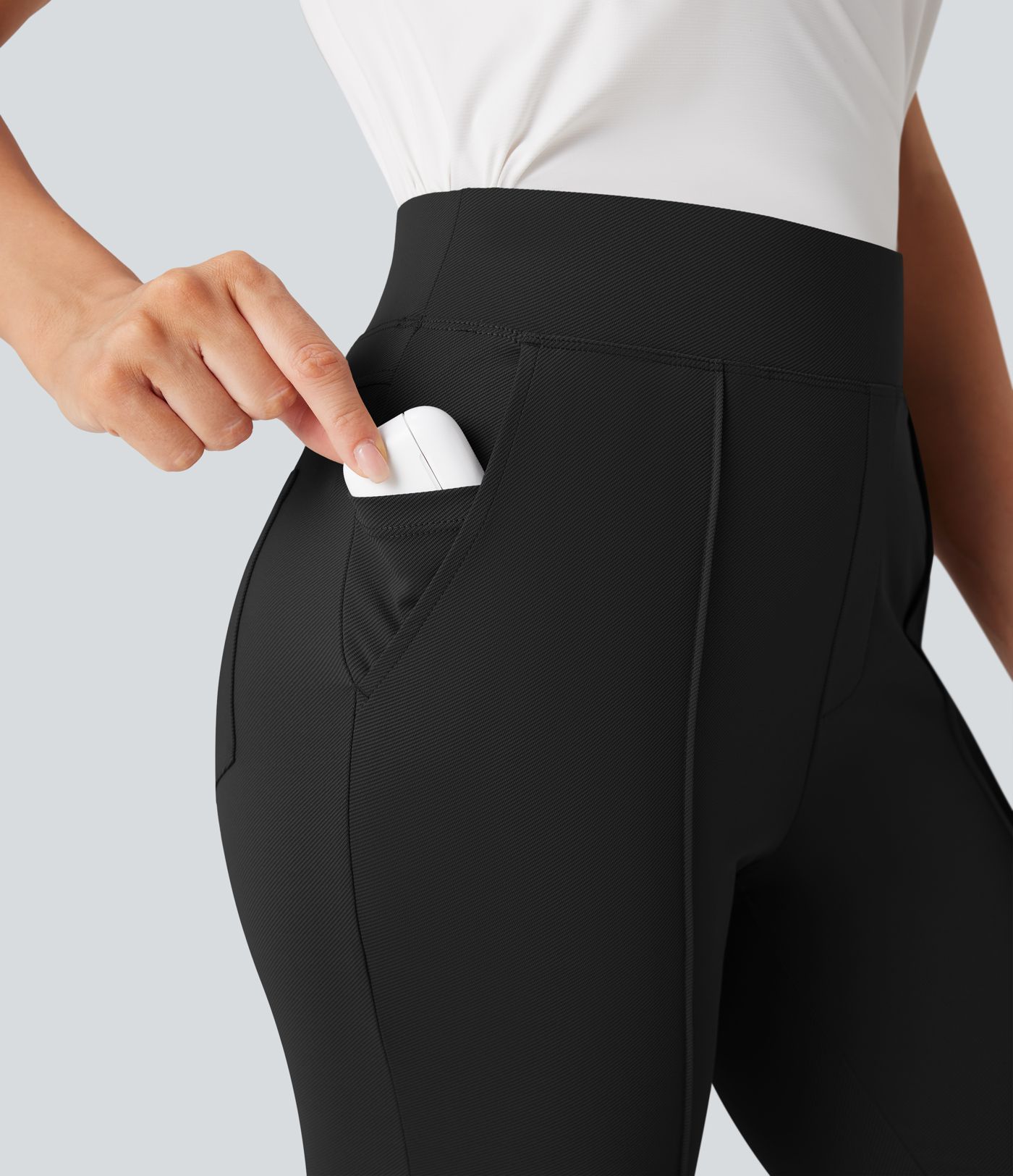 High Waisted Pockets Quick Dry Golf Flare Pants-Golf Tee Pocket-UPF40+