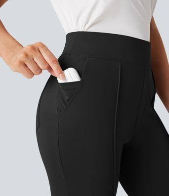 High Waisted Pockets Quick Dry Golf Flare Pants-Golf Tee Pocket-UPF40+