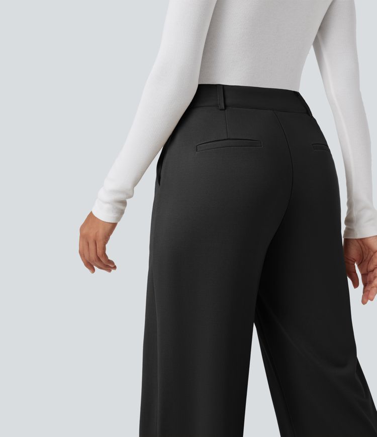 Højtaljede arbejdsbukser med lige ben og lommer