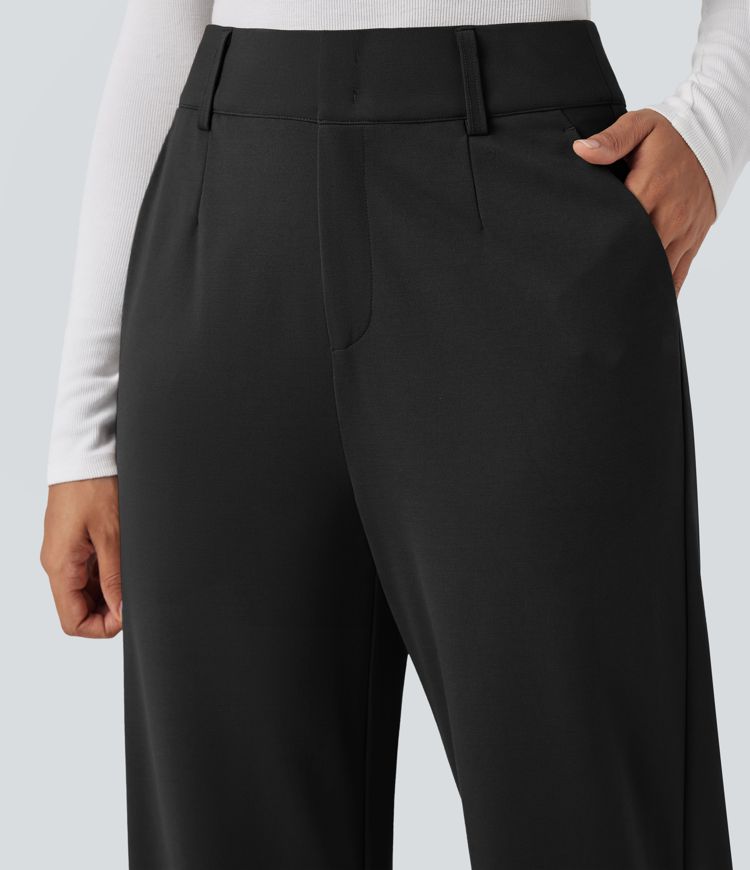 Højtaljede arbejdsbukser med lige ben og lommer