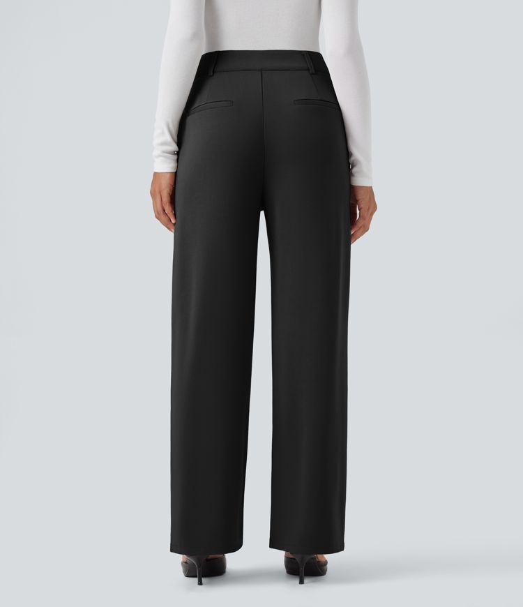 Højtaljede arbejdsbukser med lige ben og lommer