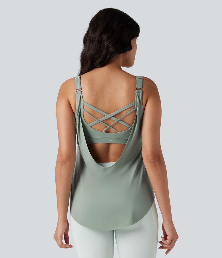 SoftlyZero™ Airy Crisscross Backless Curved Hem 2-in-1 Yoga Tank Top-UPF50+