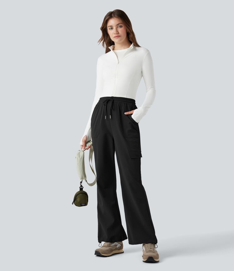 High Waisted Drawstring Bootcut Hiking Pants with Pockets