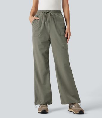 High Waisted Drawstring Bootcut Hiking Pants with Pockets