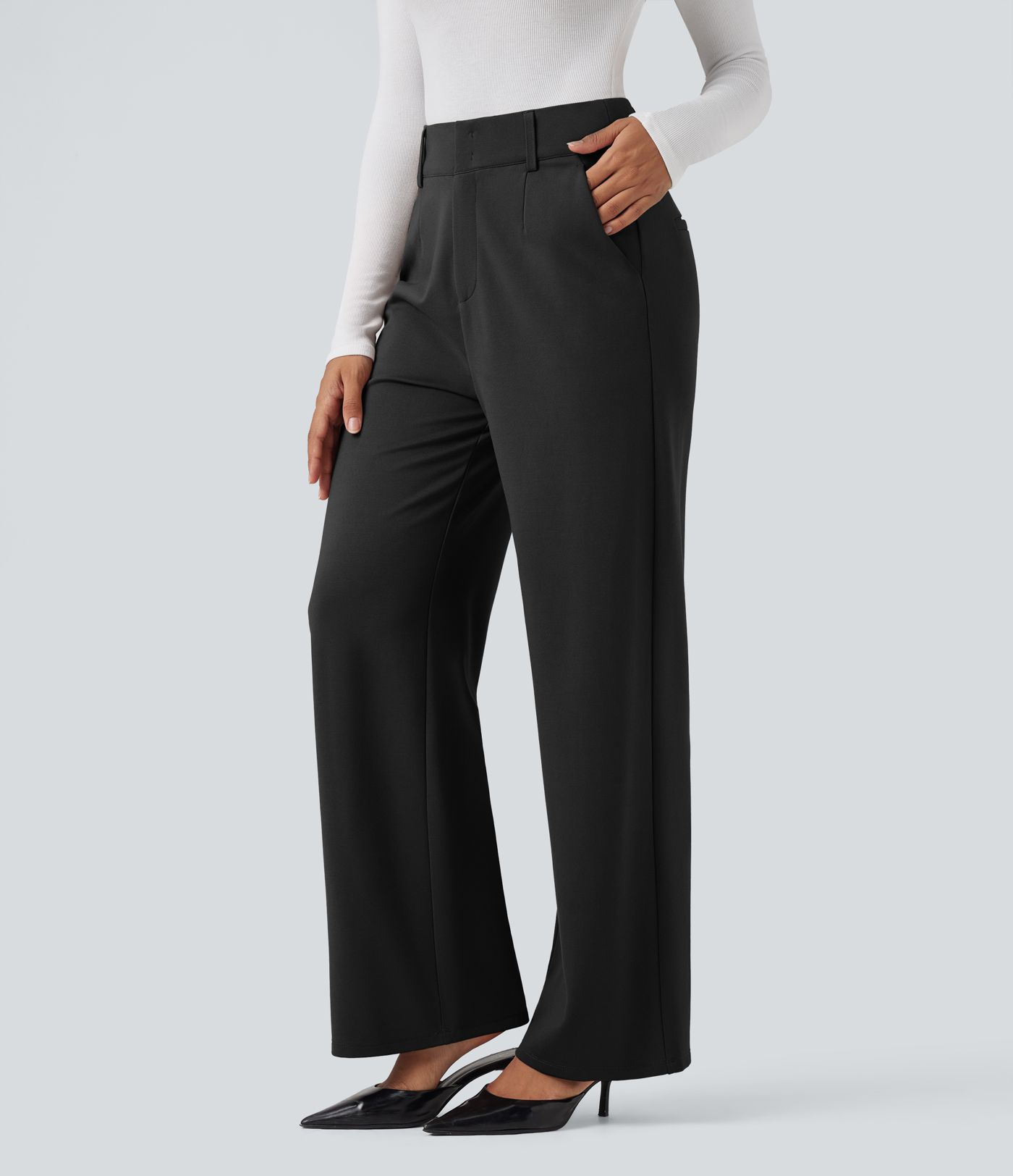 Højtaljede arbejdsbukser med lige ben og lommer