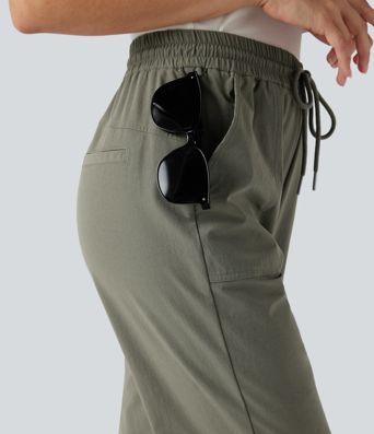 High Waisted Drawstring Bootcut Hiking Pants with Pockets
