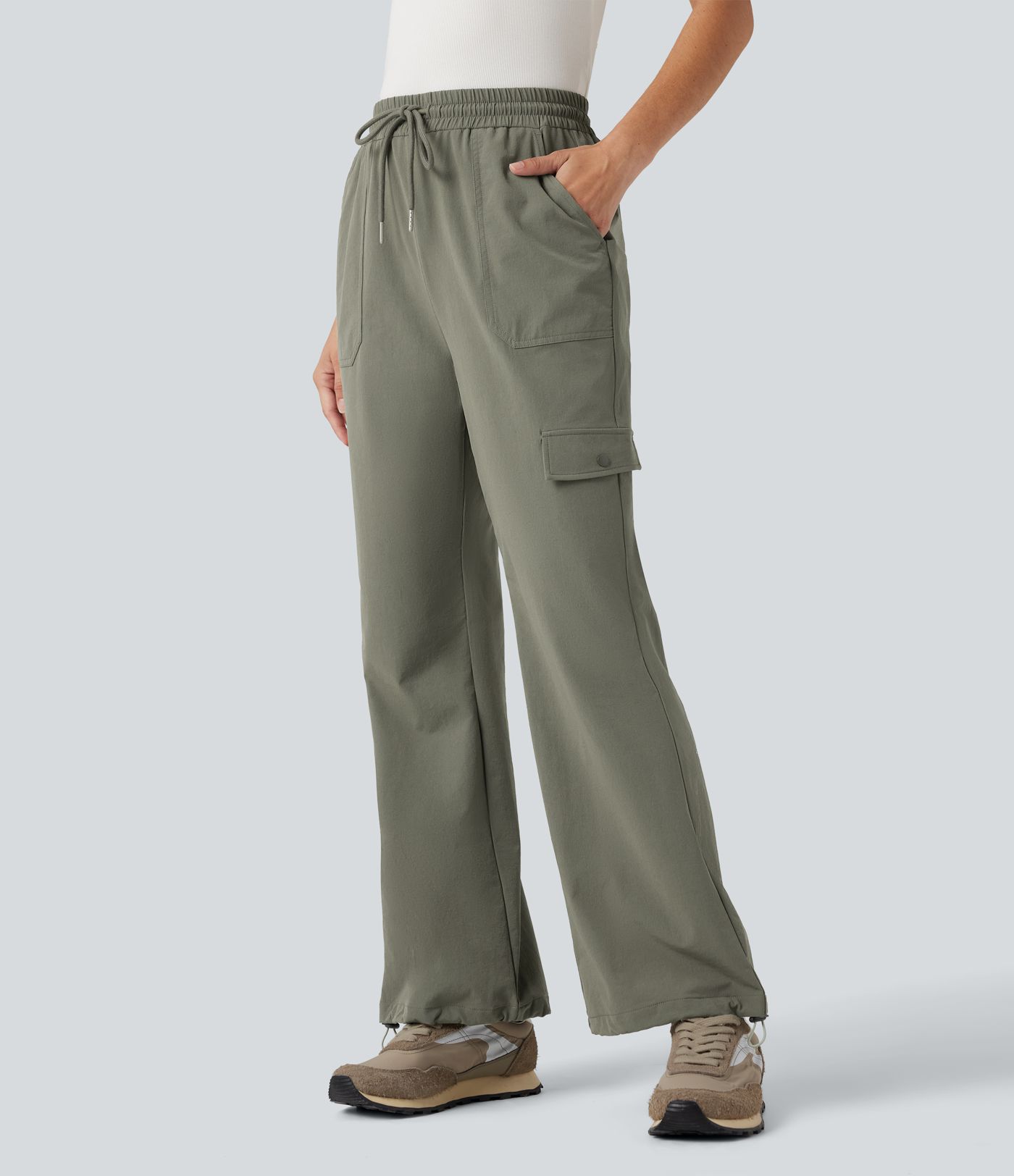 High Waisted Drawstring Bootcut Hiking Pants with Pockets