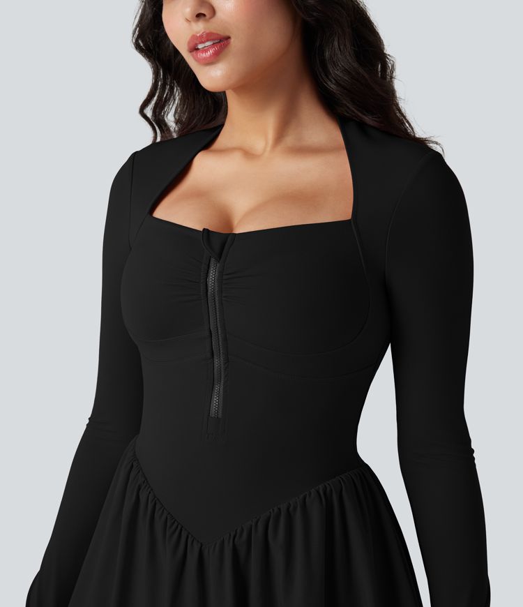 Halara UltraSculpt™ Push-Up Long Sleeve Thumb Hole 2-in-1 Mini Tennis Active Dress with Pocket