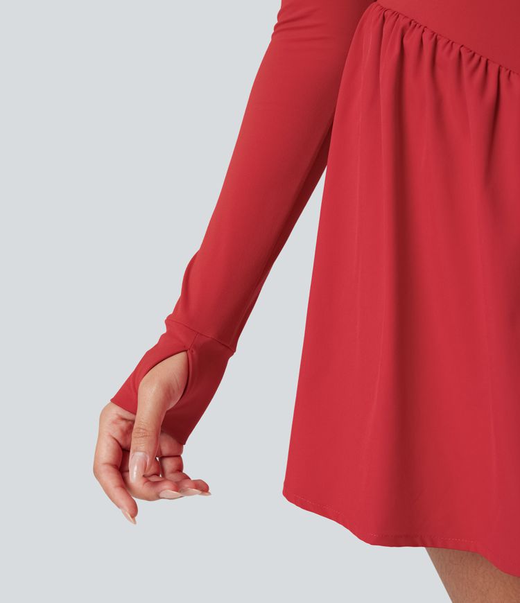 Halara UltraSculpt™ Push-Up Long Sleeve Thumb Hole 2-in-1 Mini Tennis Active Dress with Pocket