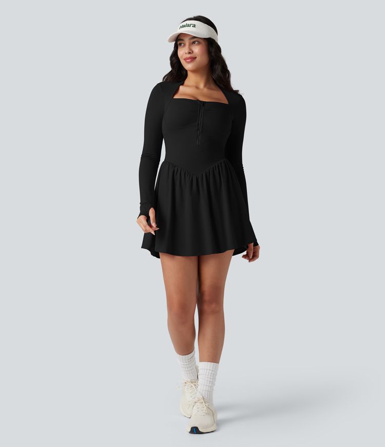 Halara UltraSculpt™ Push-Up Long Sleeve Thumb Hole 2-in-1 Mini Tennis Active Dress with Pocket