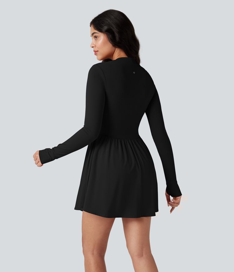 Halara UltraSculpt™ Push-Up Long Sleeve Thumb Hole 2-in-1 Mini Tennis Active Dress with Pocket