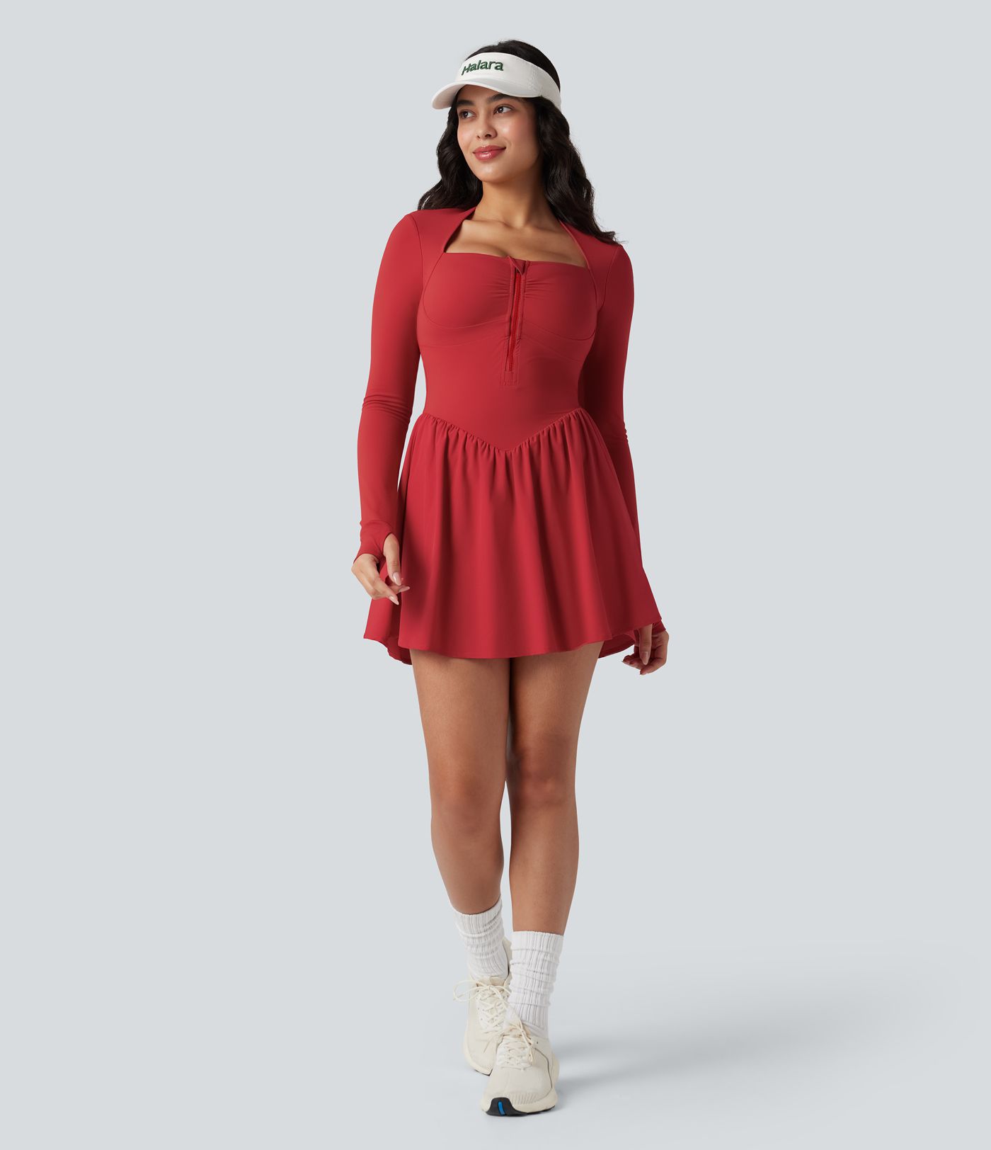 Halara UltraSculpt™ Push-Up Long Sleeve Thumb Hole 2-in-1 Mini Tennis Active Dress with Pocket