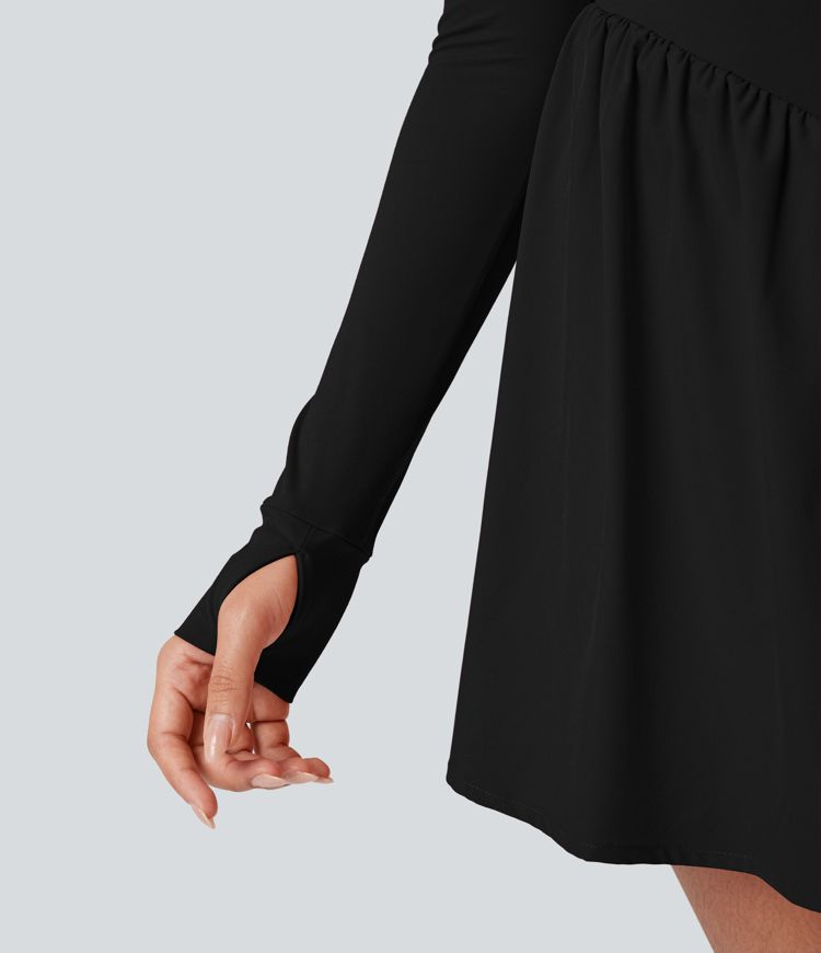 Halara UltraSculpt™ Push-Up Long Sleeve Thumb Hole 2-in-1 Mini Tennis Active Dress with Pocket
