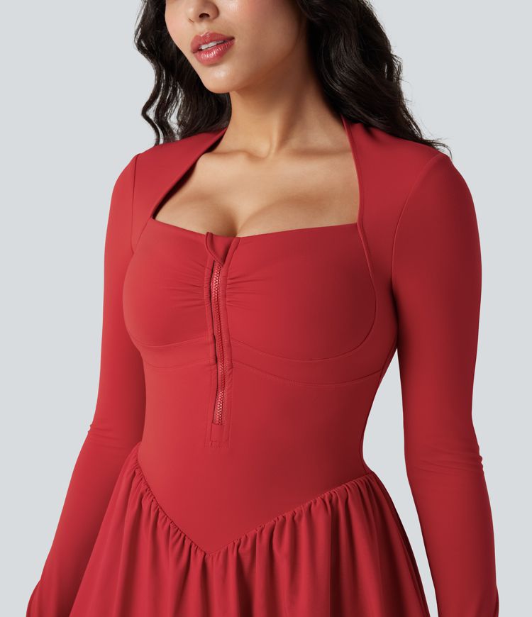 Halara UltraSculpt™ Push-Up Long Sleeve Thumb Hole 2-in-1 Mini Tennis Active Dress with Pocket