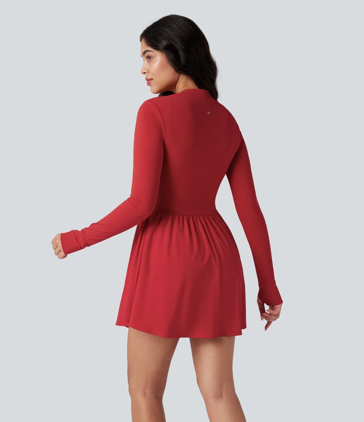 Halara UltraSculpt™ Push-Up Long Sleeve Thumb Hole 2-in-1 Mini Tennis Active Dress with Pocket