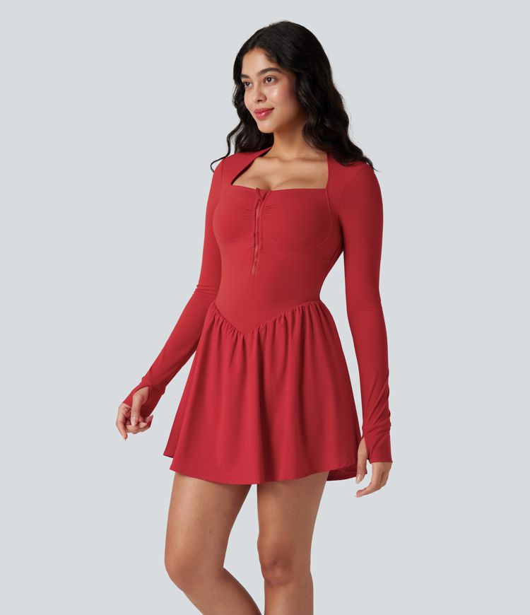 Halara UltraSculpt™ Push-Up Long Sleeve Thumb Hole 2-in-1 Mini Tennis Active Dress with Pocket