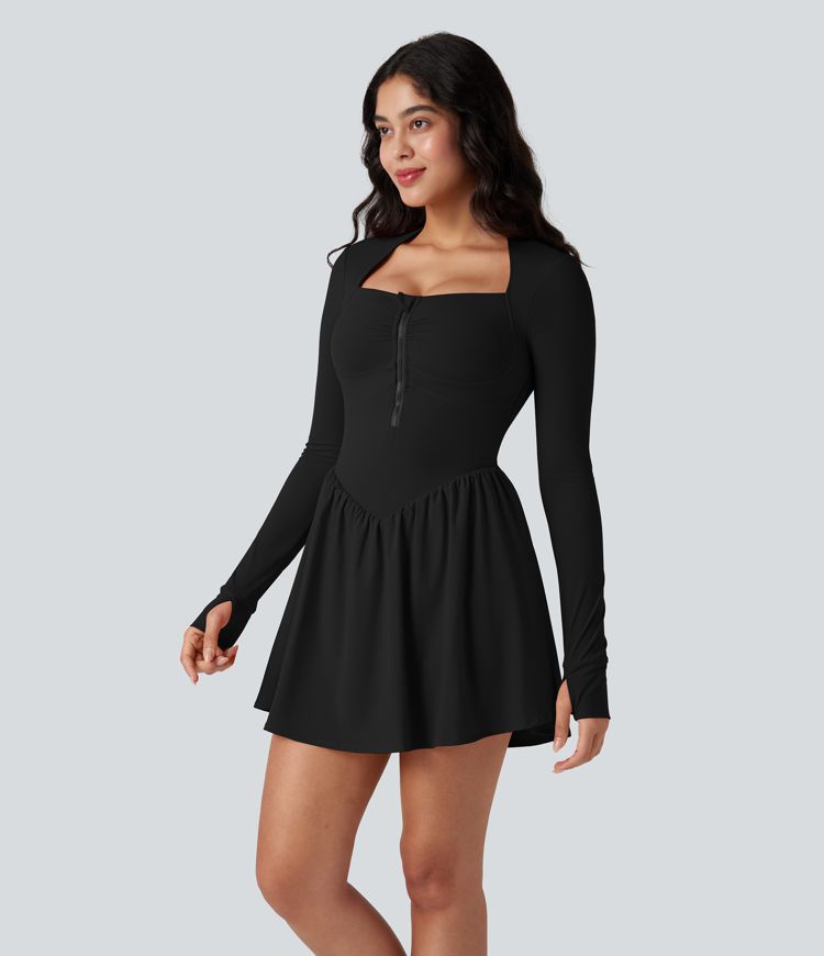 Halara UltraSculpt™ Push-Up Long Sleeve Thumb Hole 2-in-1 Mini Tennis Active Dress with Pocket