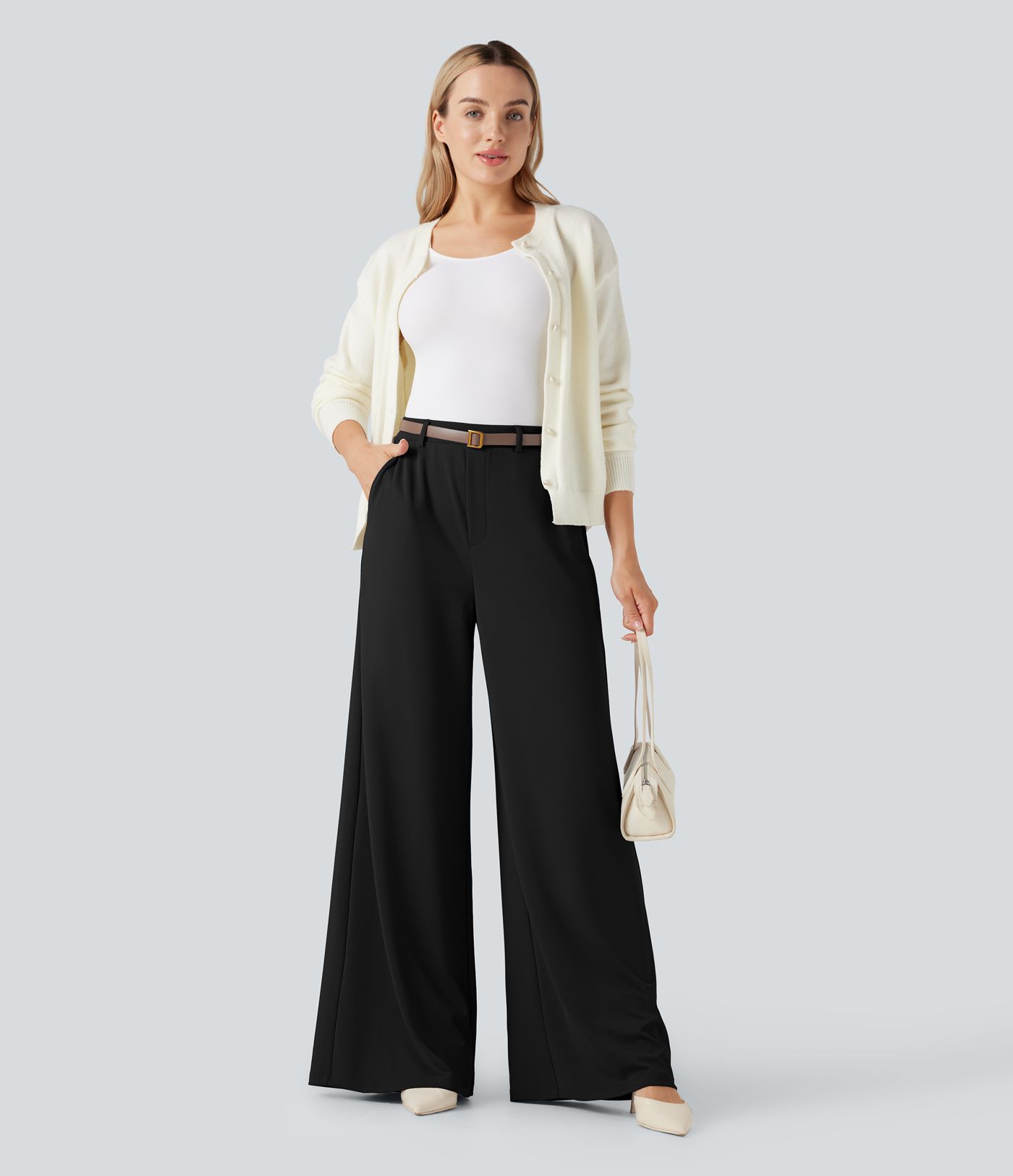 Halara Flex™ High Waisted Palazzo Wide Leg Crepe Work Pants with Pockets