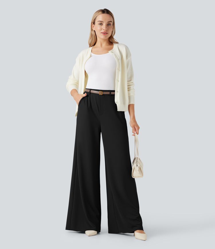Halara Flex™ High Waisted Palazzo Wide Leg Crepe Work Pants with Pockets